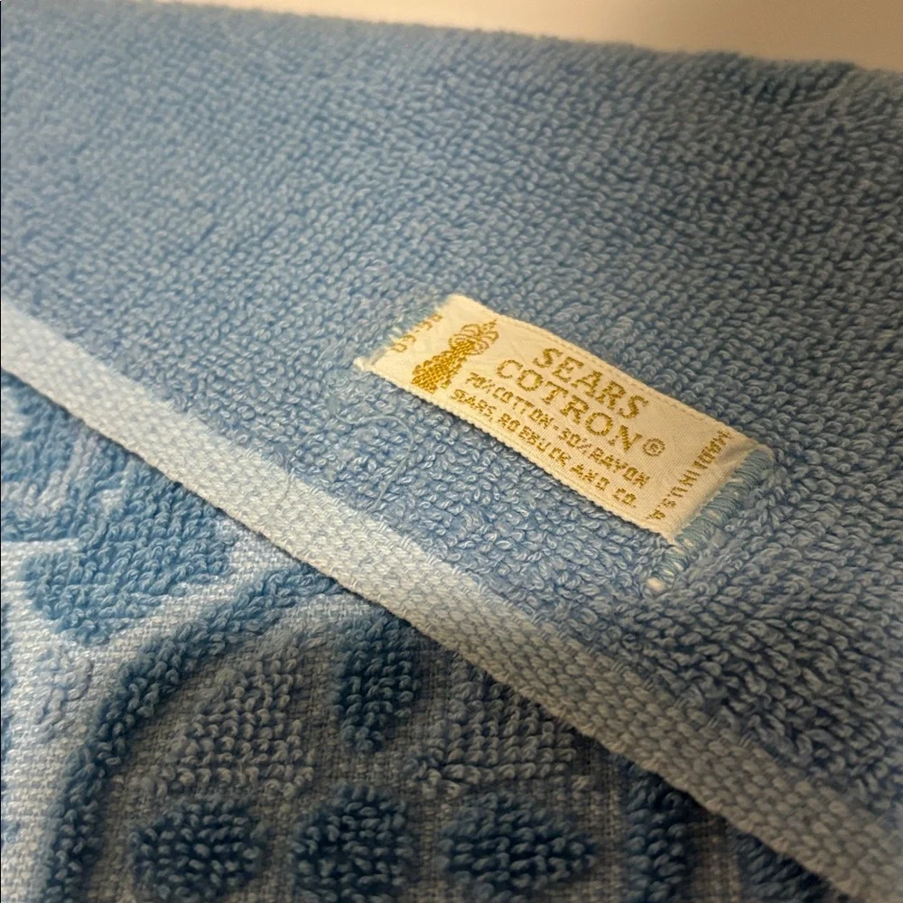 Vintage Sears Cotron Blue Hand Towels Set of Two Made in USA